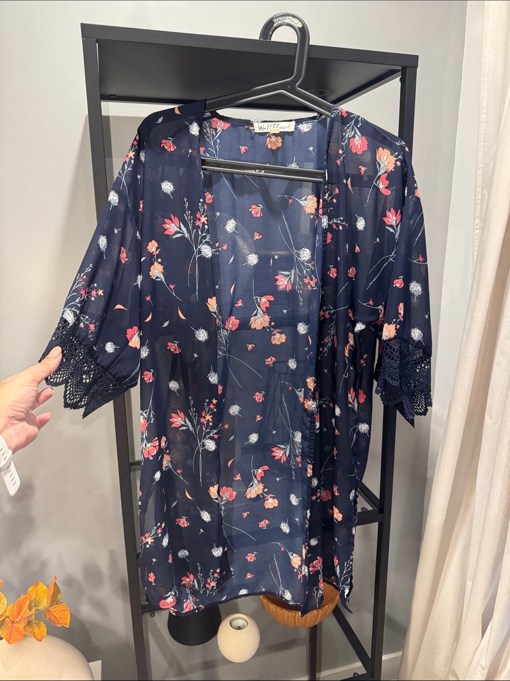 550. Woman Within Navy Floral Lace-Trim Kimono
